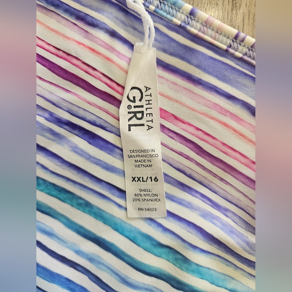 Athleta Girl High Tide Reversible Bikini XXL/16 Tie Dye And Striped - Picture 3 of 7